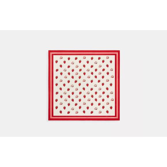 NWT Coach CAP58 Retro Strawberry Print Silk Square Scarf Chalk/Red CAP58 - Picture 1 of 4